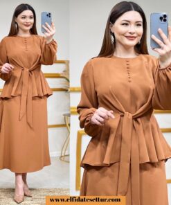 Kum krep kumaş zeze etekli takım