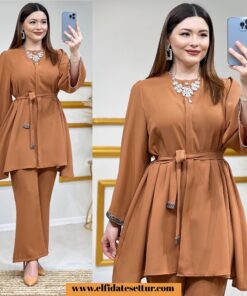 Kum krep pantolonlu asya takım