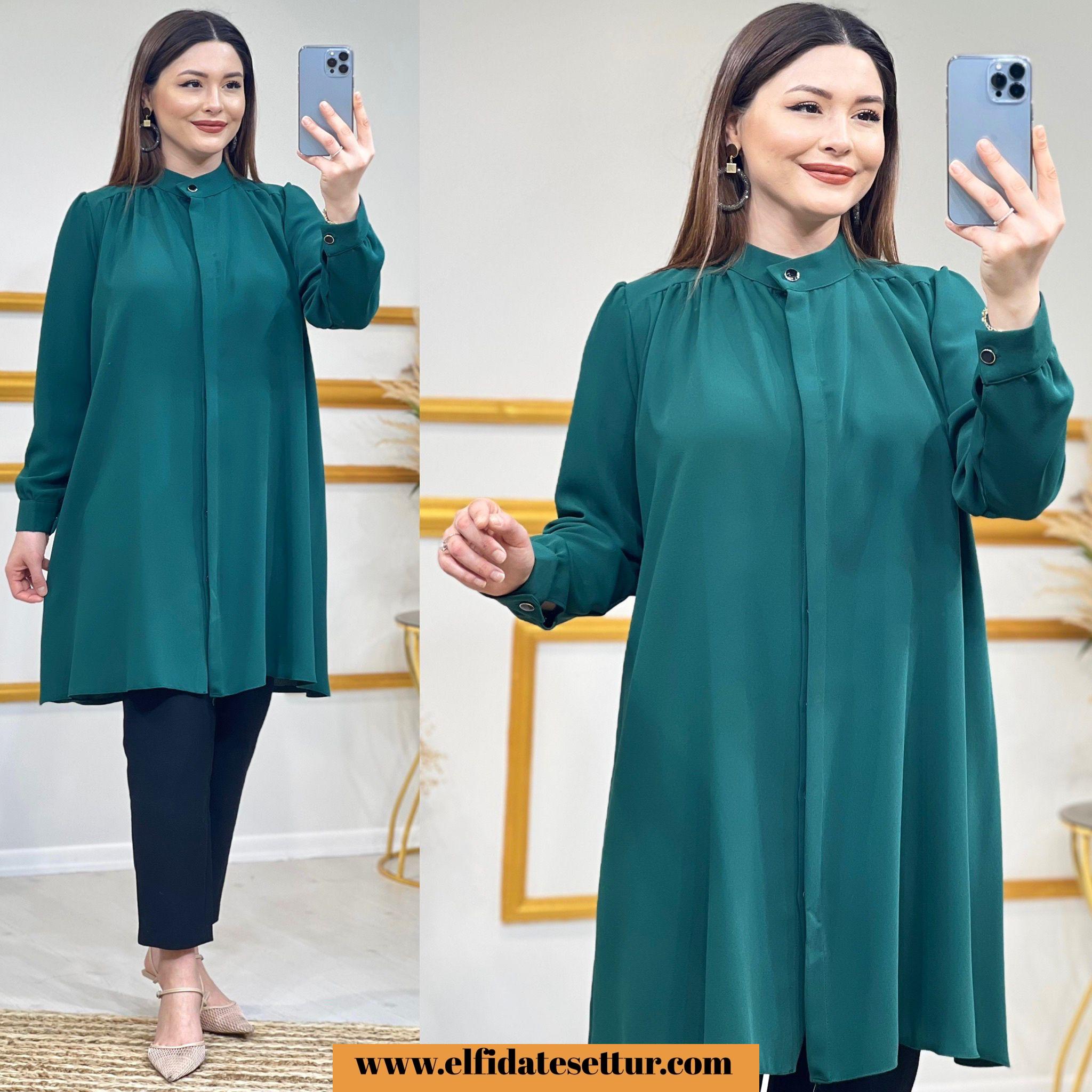 Kum krep kumaş kemerli tunik - Görsel 2