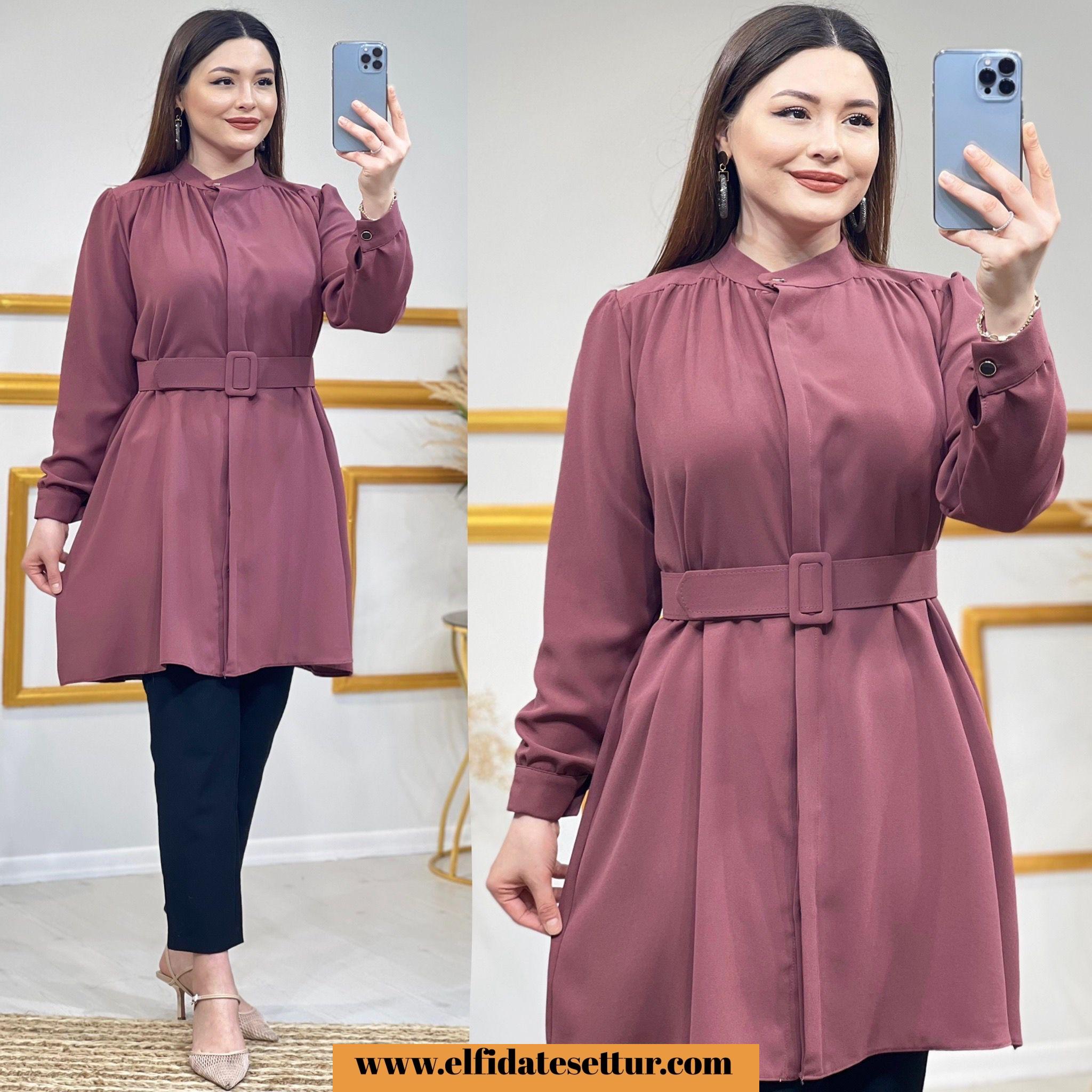 Kum krep kumaş kemerli tunik