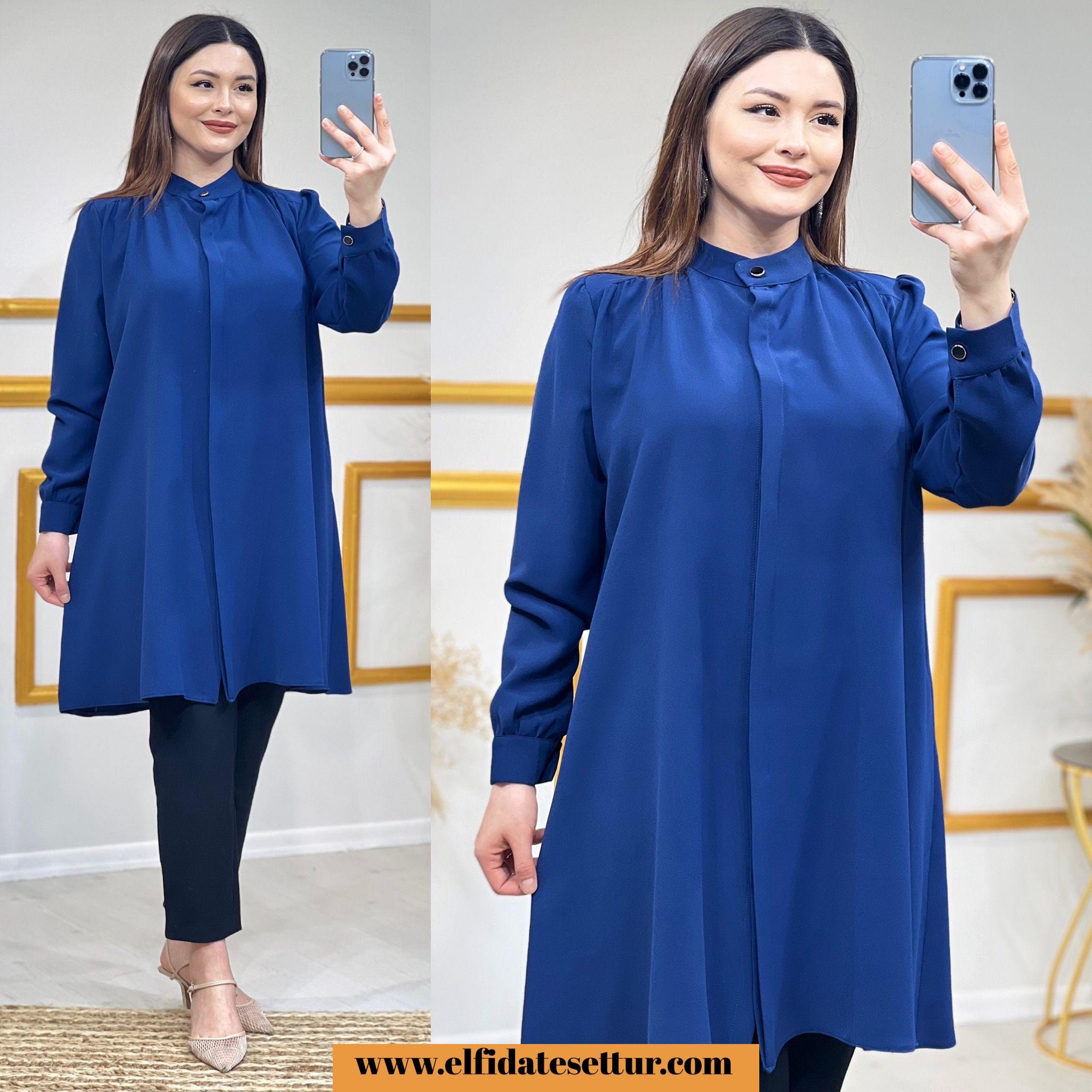 Kum krep kumaş kemerli tunik - Görsel 3