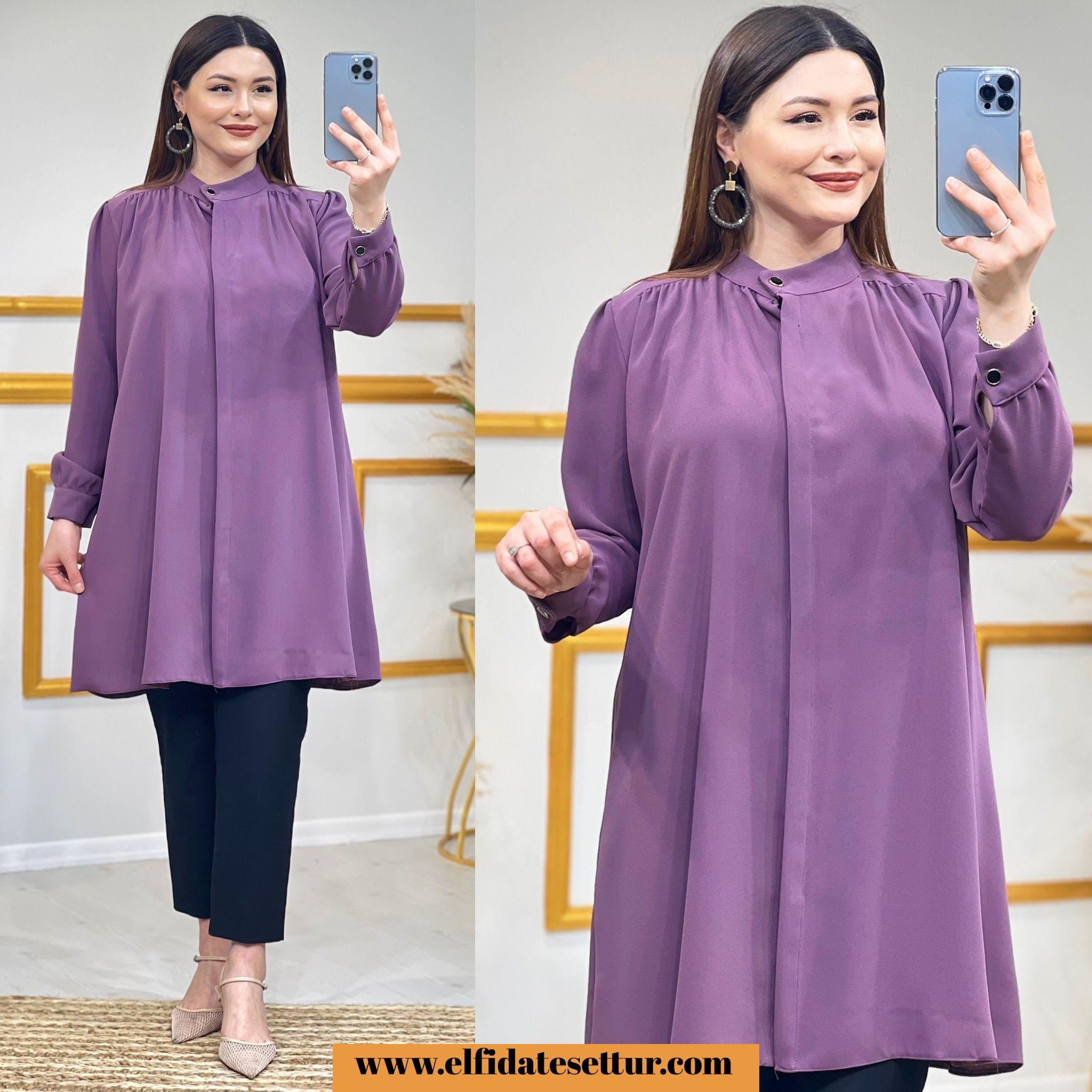 Kum krep kumaş kemerli tunik - Görsel 6