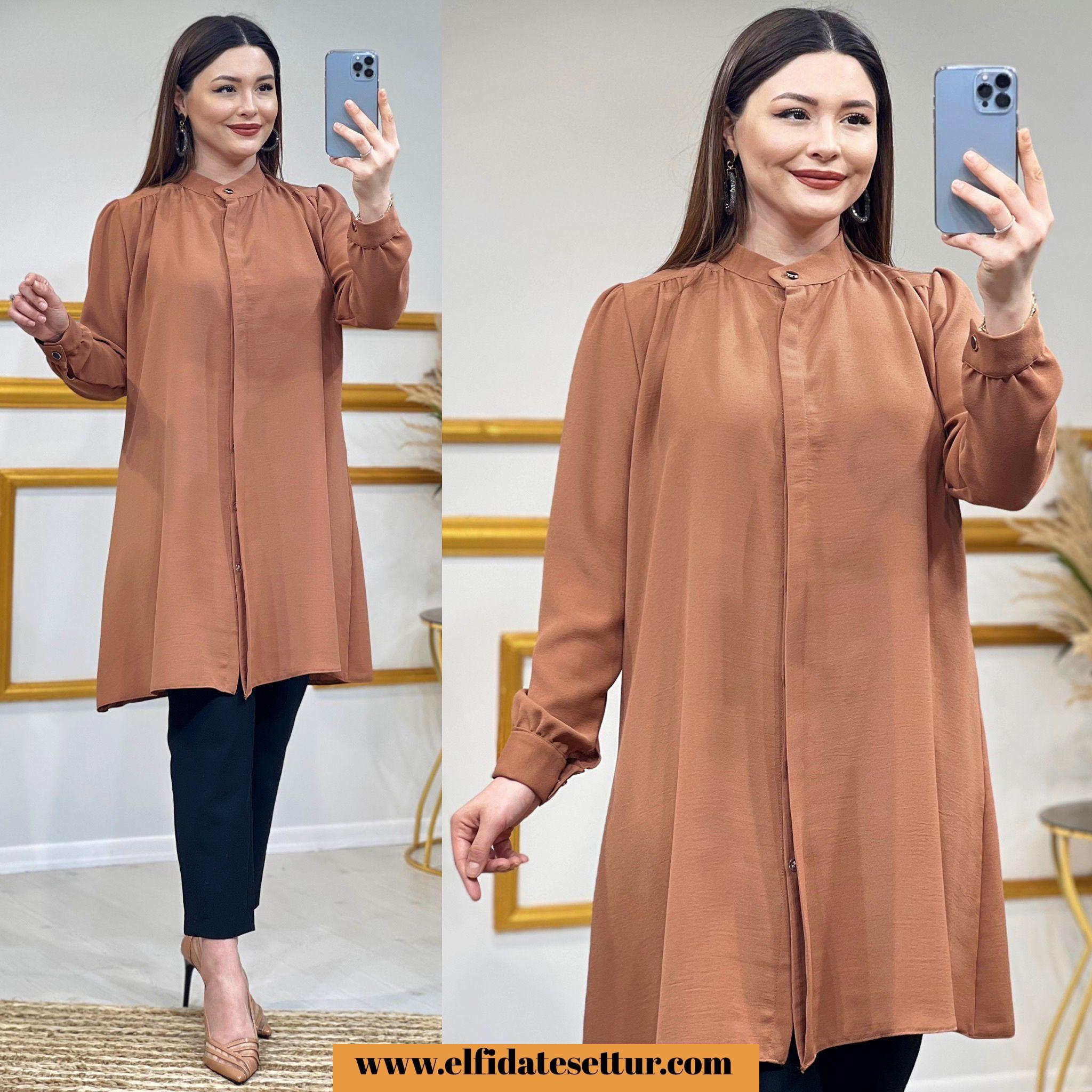 Kum krep kumaş kemerli tunik - Görsel 4