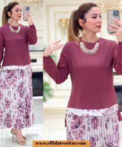 Baskılı krep amara etekli takım