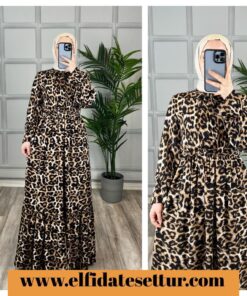 Leopar viskon elbise