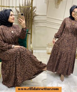 Viskon leopar elbise