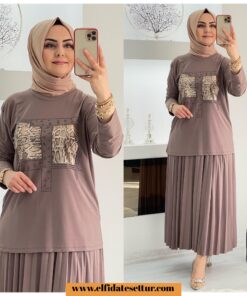 Tilda kumaş piliseli etekli takım