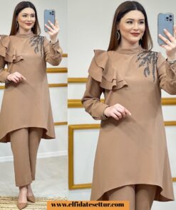 Kum krep linda pantolonlu takım