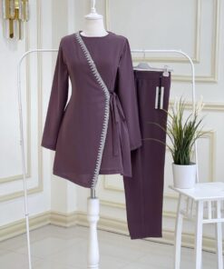İthal krep firuze pantolonlu takım