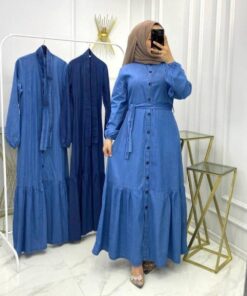 Düğmeli kot elbise