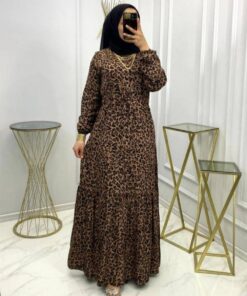 Viskon leopar elbise