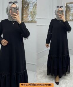 Krep kumaş saçaklı vildan abiye