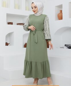 Ayrobin kolu leopar desenli elbise