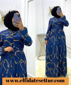 Viskon kumaş zincir desenli elbise