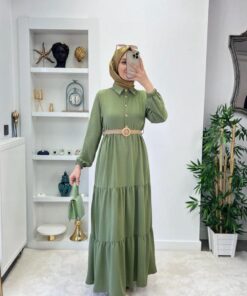 Hasır kemerli ayrobin elbise