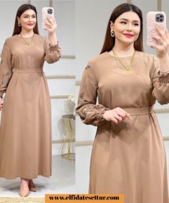 Taşlı kreplin kumaş melike elbise