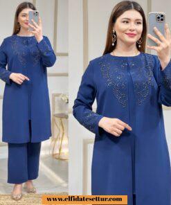 Büyük beden etamin işlemeli takım