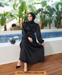 Kemerli saten elbise