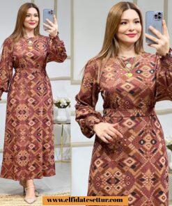 Triko kumaş baskılı gizem elbise