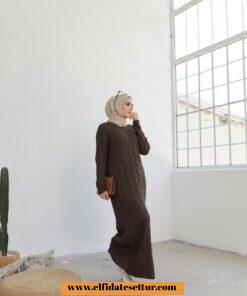 Örgü desenli triko kumaş elbise