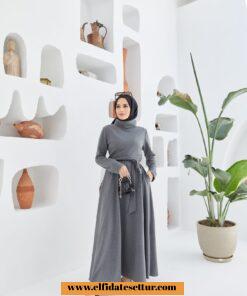 Boğazlı cepli elbise