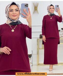 Triko kumaş sadem etekli takım