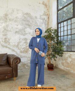 Triko düğmeli hırka pantolon takım