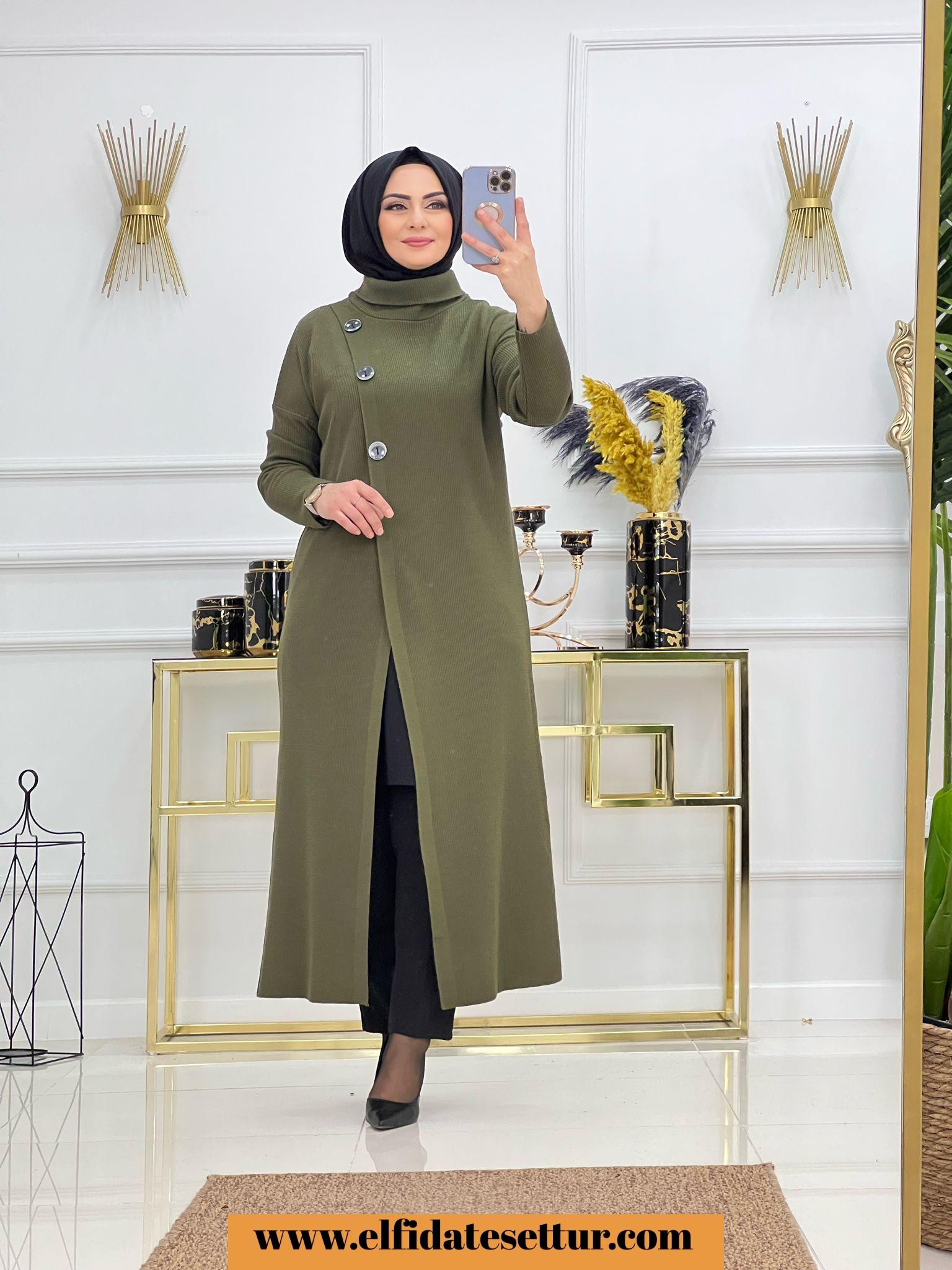 Kruvaze yaren triko kumaş tunik - Görsel 8