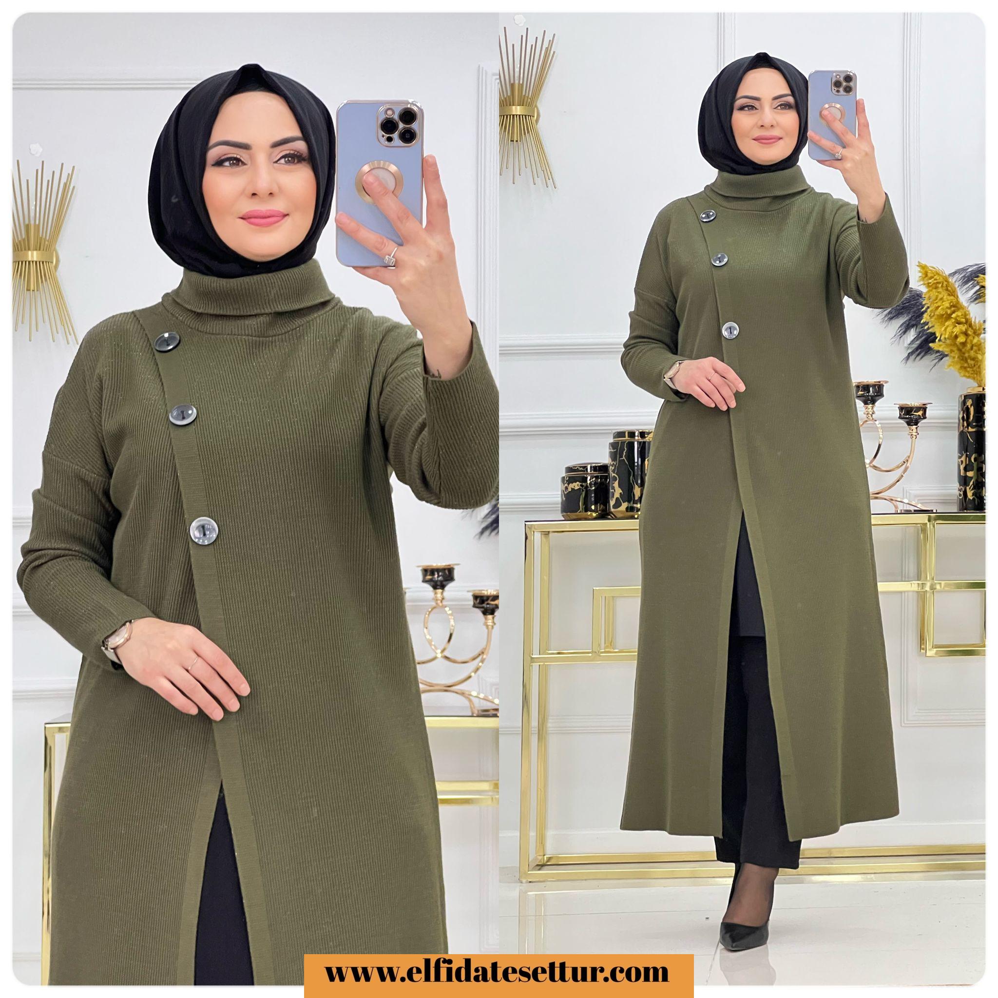 Kruvaze yaren triko kumaş tunik - Görsel 6