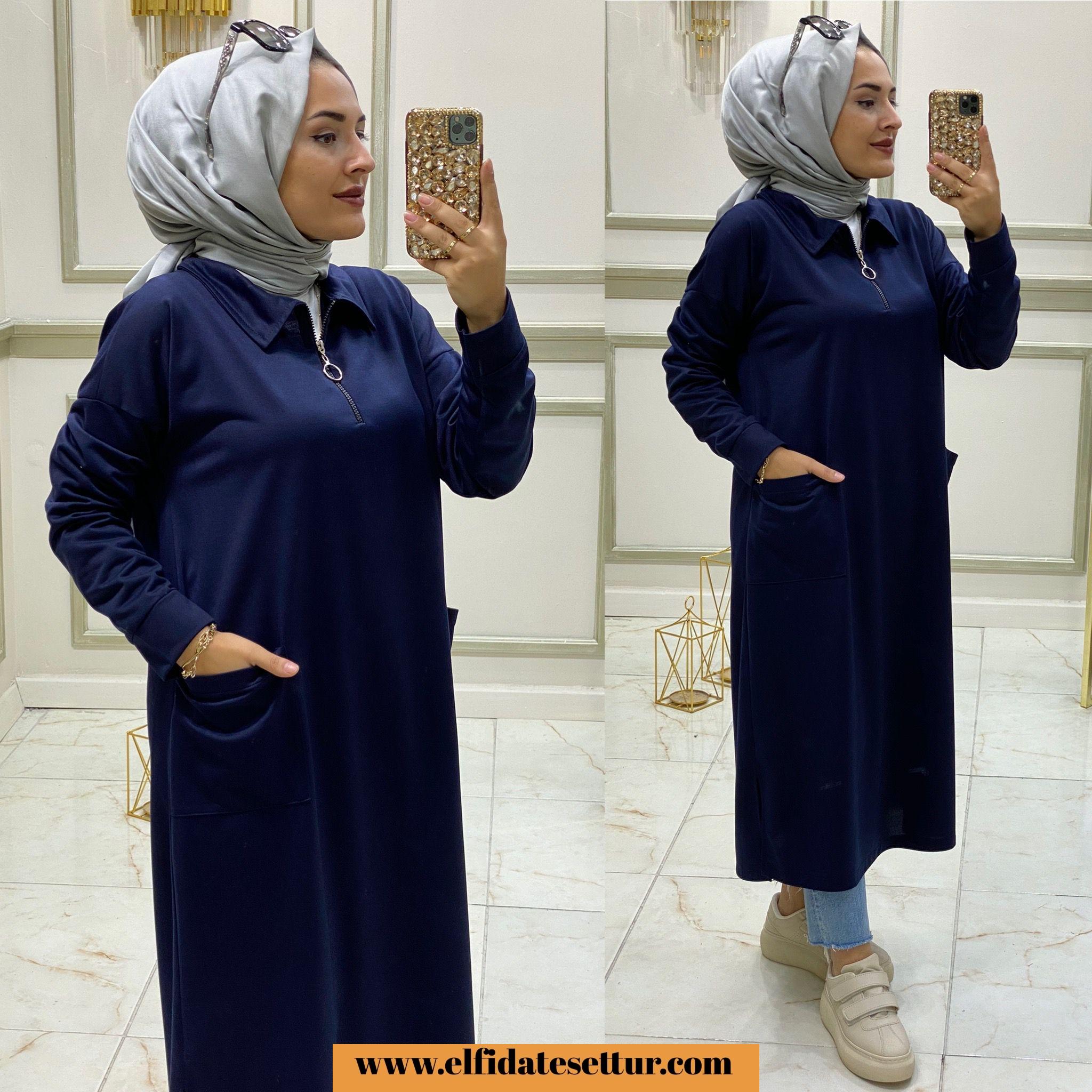 Tesettür iki iplik kumaş maxi tunik - Görsel 3