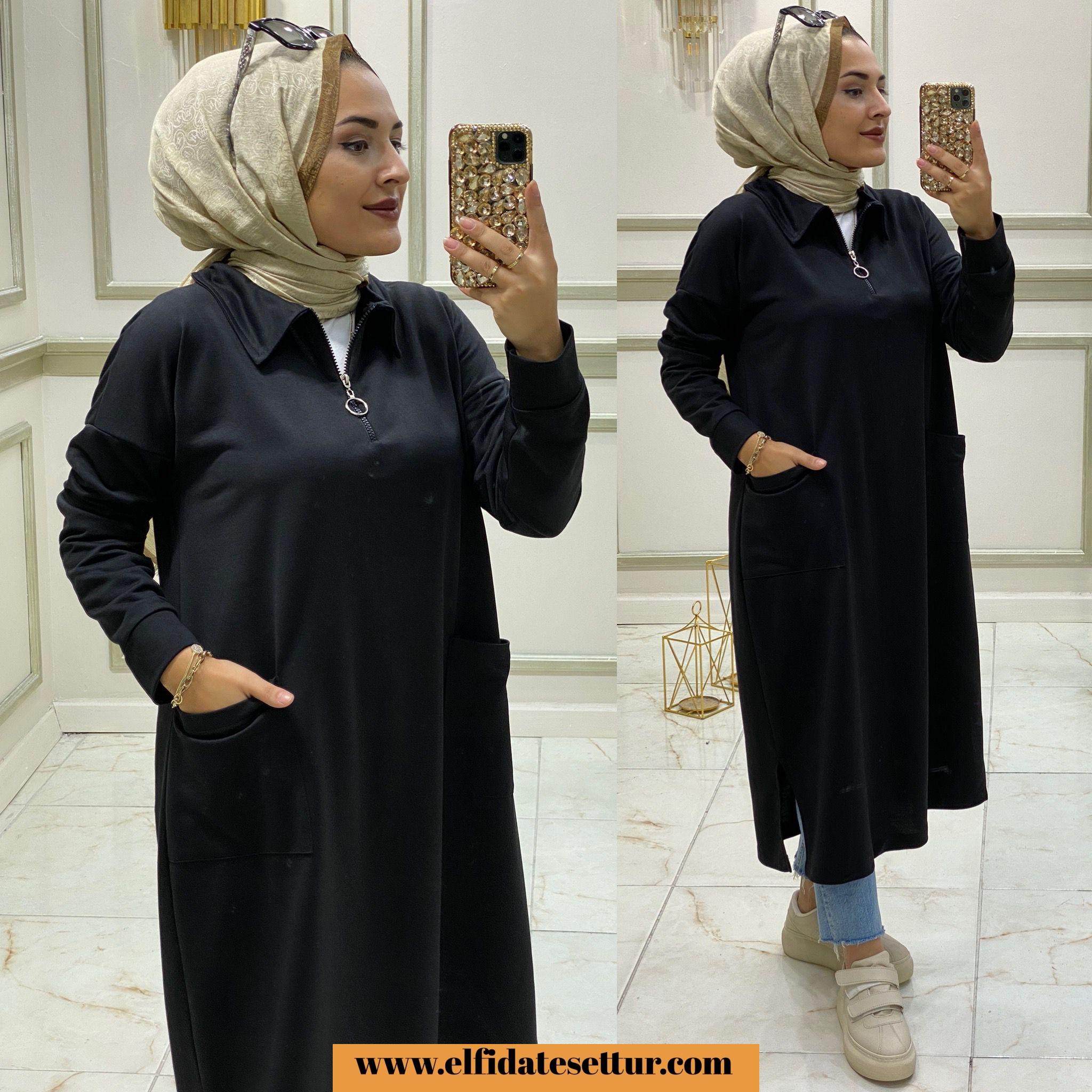 Tesettür iki iplik kumaş maxi tunik - Görsel 2