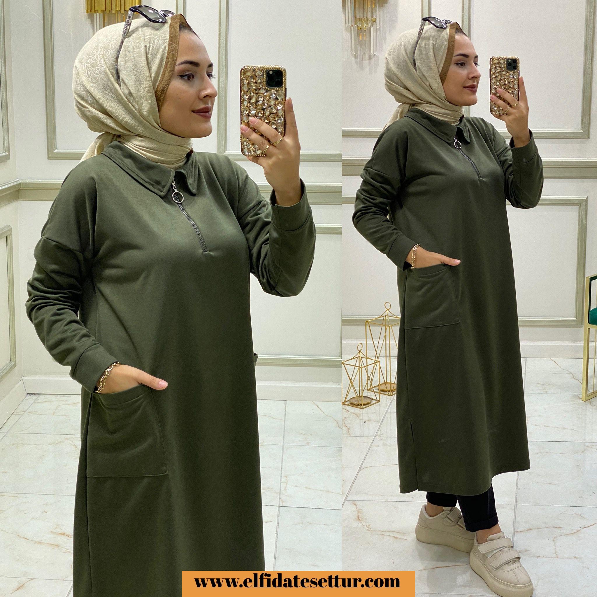 Tesettür iki iplik kumaş maxi tunik - Görsel 4