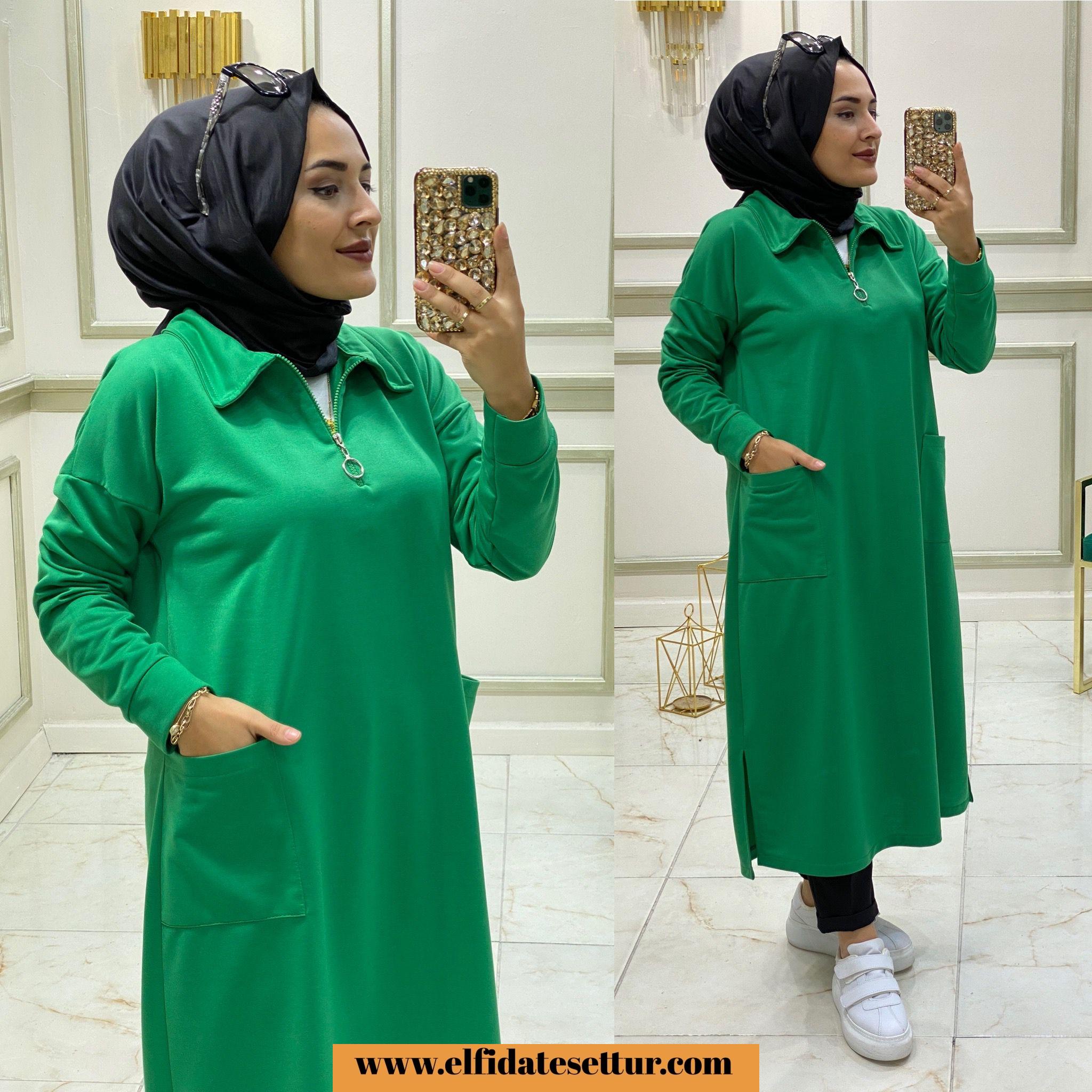 Tesettür iki iplik kumaş maxi tunik - Görsel 5