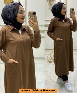 Tesettür iki iplik kumaş maxi tunik