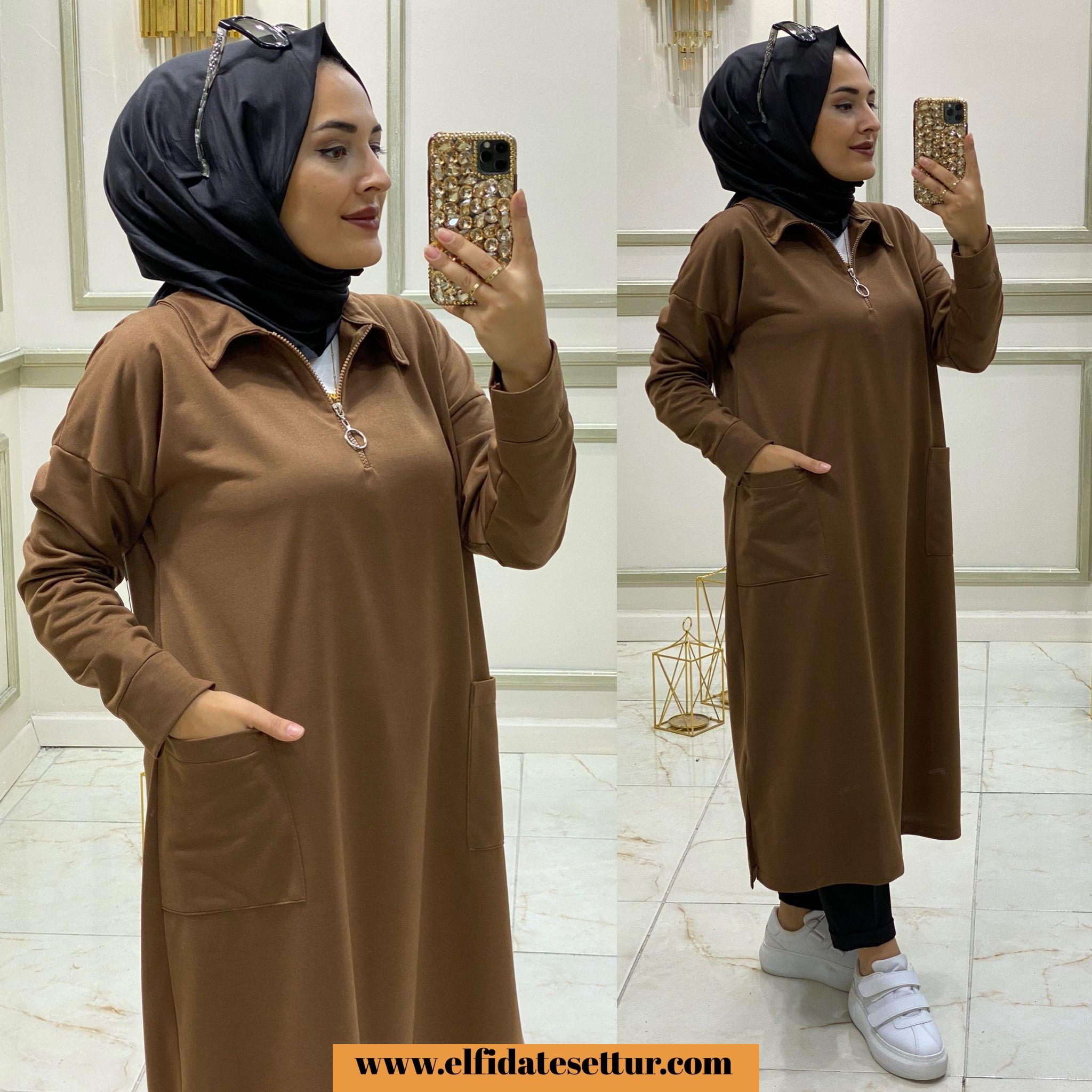 Tesettür iki iplik kumaş maxi tunik