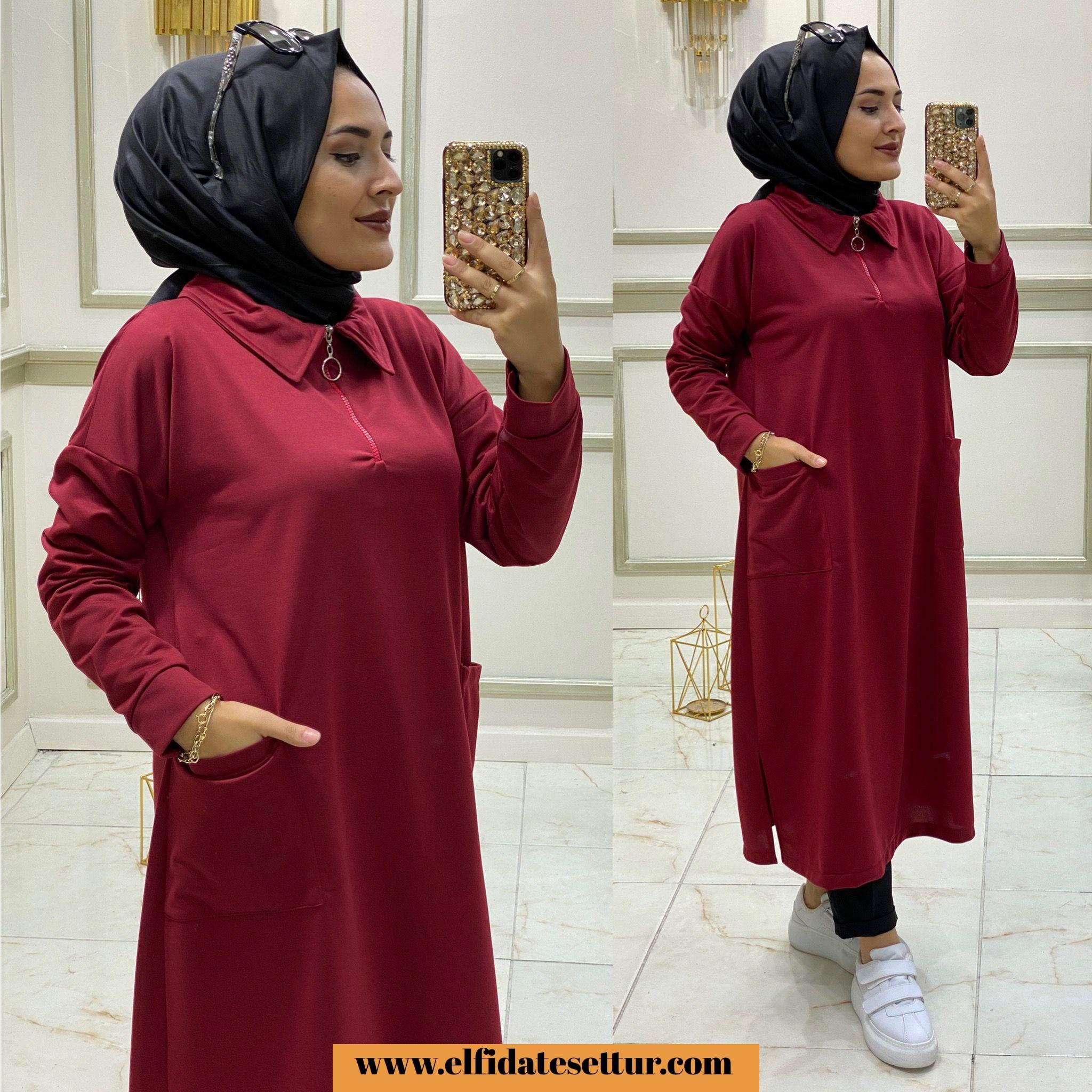 Tesettür iki iplik kumaş maxi tunik - Görsel 6