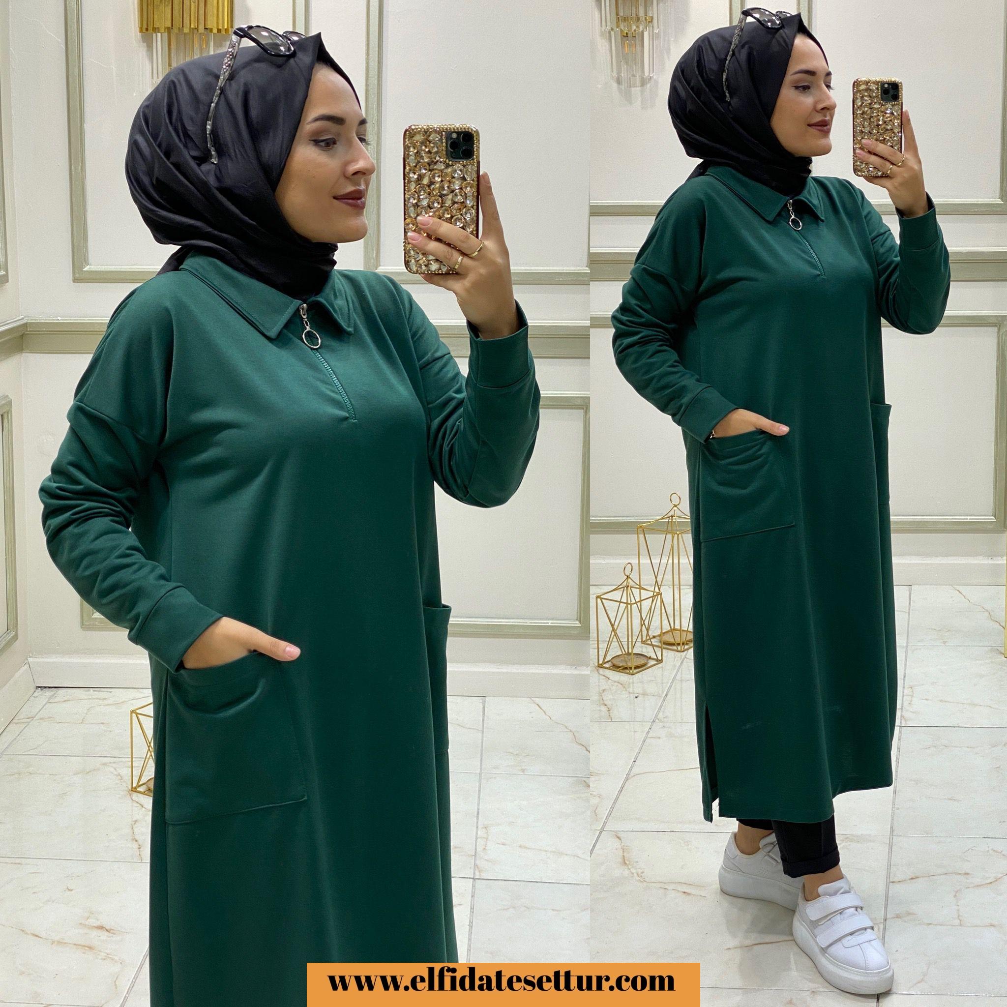 Tesettür iki iplik kumaş maxi tunik - Görsel 7