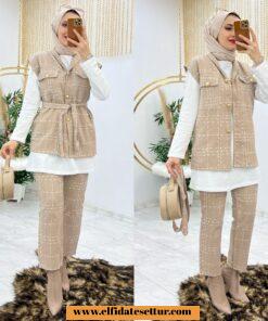 Tesettür yelekli busem tweet takım