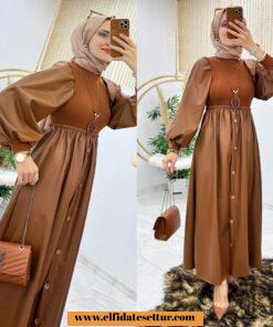 Tesettür deri kaşkorse elbise