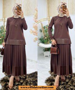 Tesettür scuba etekli mehtap takım