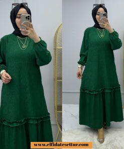 Tesettür fitilli scuba yeşim elbise