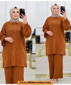 Tesettür balon kol zarif triko takım