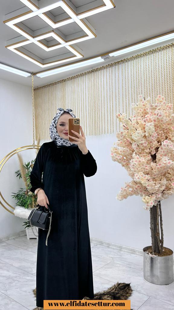 Tesettür kadife kumaş nisa elbise - Görsel 6