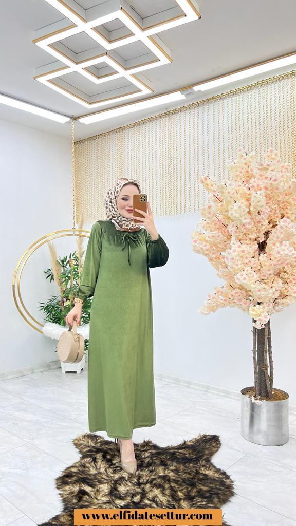 Tesettür kadife kumaş nisa elbise - Görsel 4