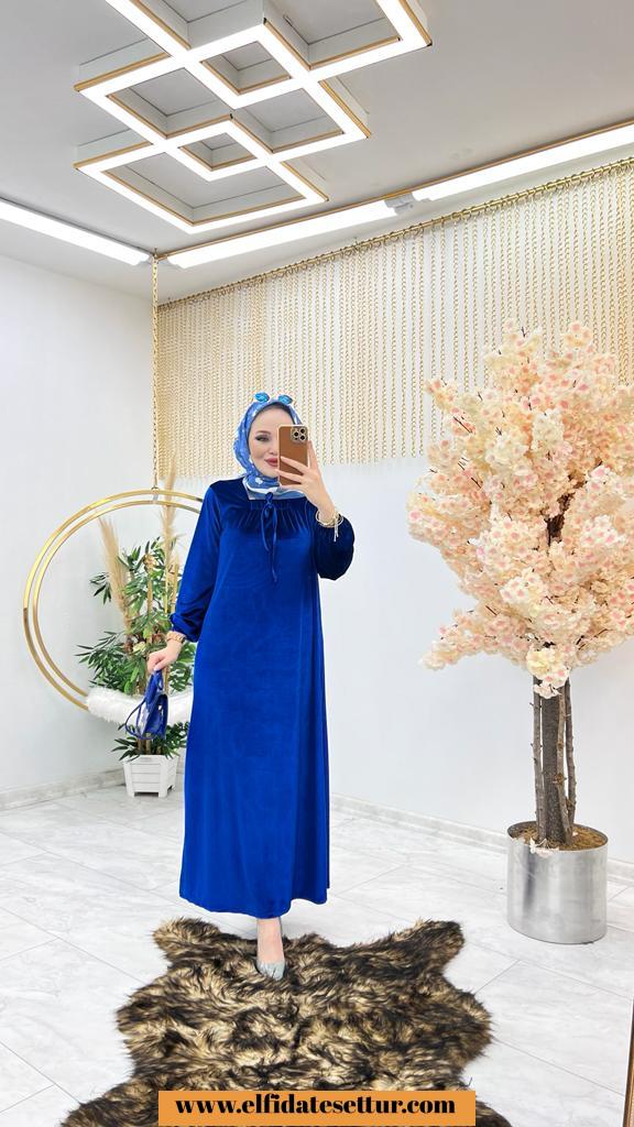 Tesettür kadife kumaş nisa elbise - Görsel 7