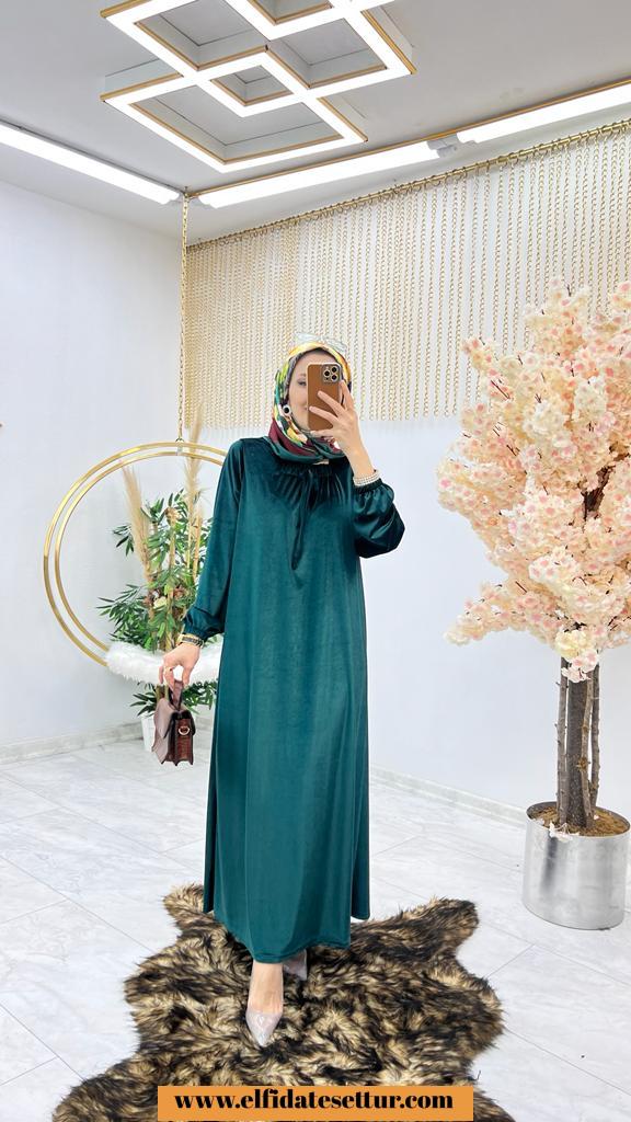 Tesettür kadife kumaş nisa elbise - Görsel 5