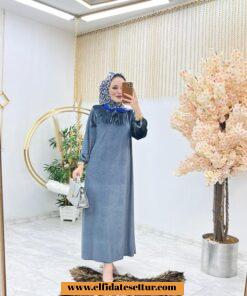 Tesettür kadife kumaş nisa elbise