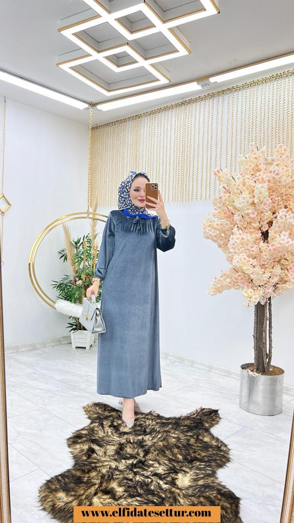 Tesettür kadife kumaş nisa elbise