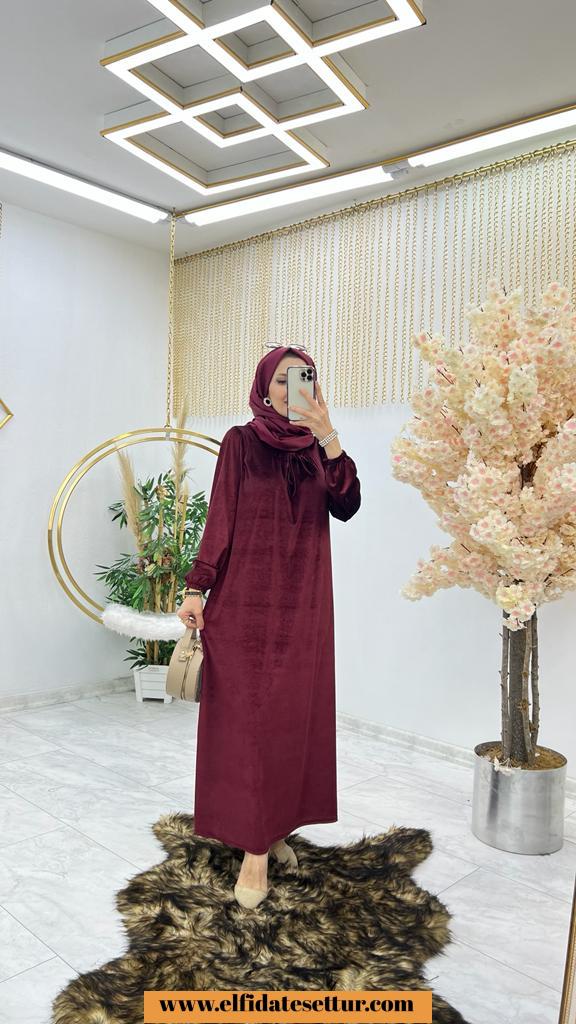 Tesettür kadife kumaş nisa elbise - Görsel 2