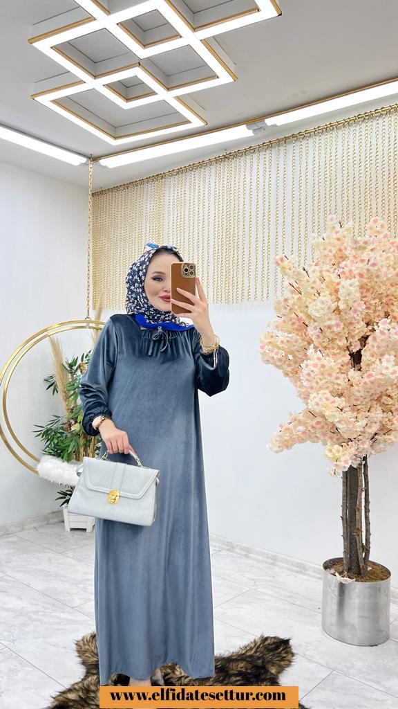 Tesettür kadife kumaş nisa elbise - Görsel 8